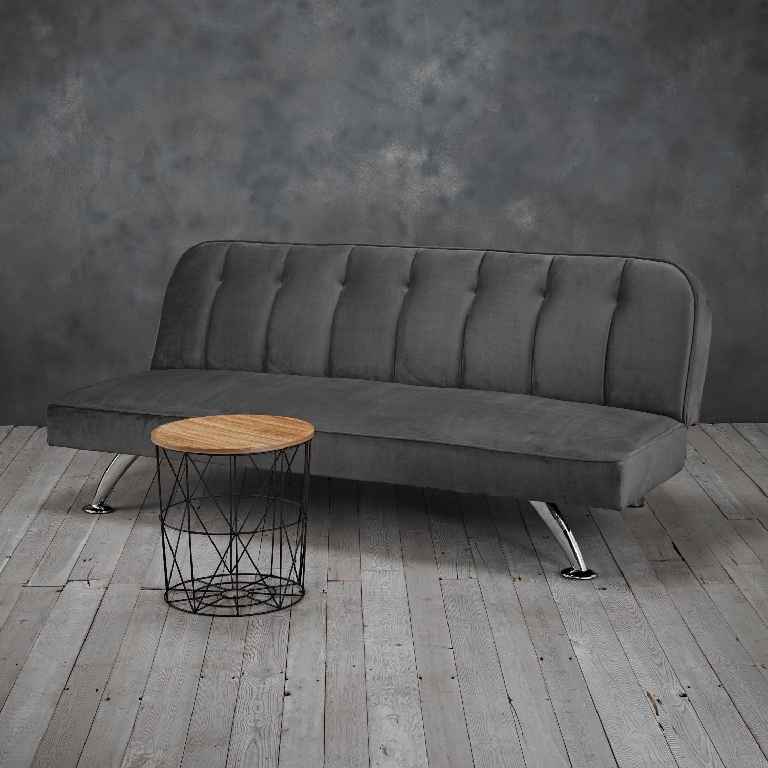Grey Velvet Upholstered Reclining Sofa Bed with Chrome Legs