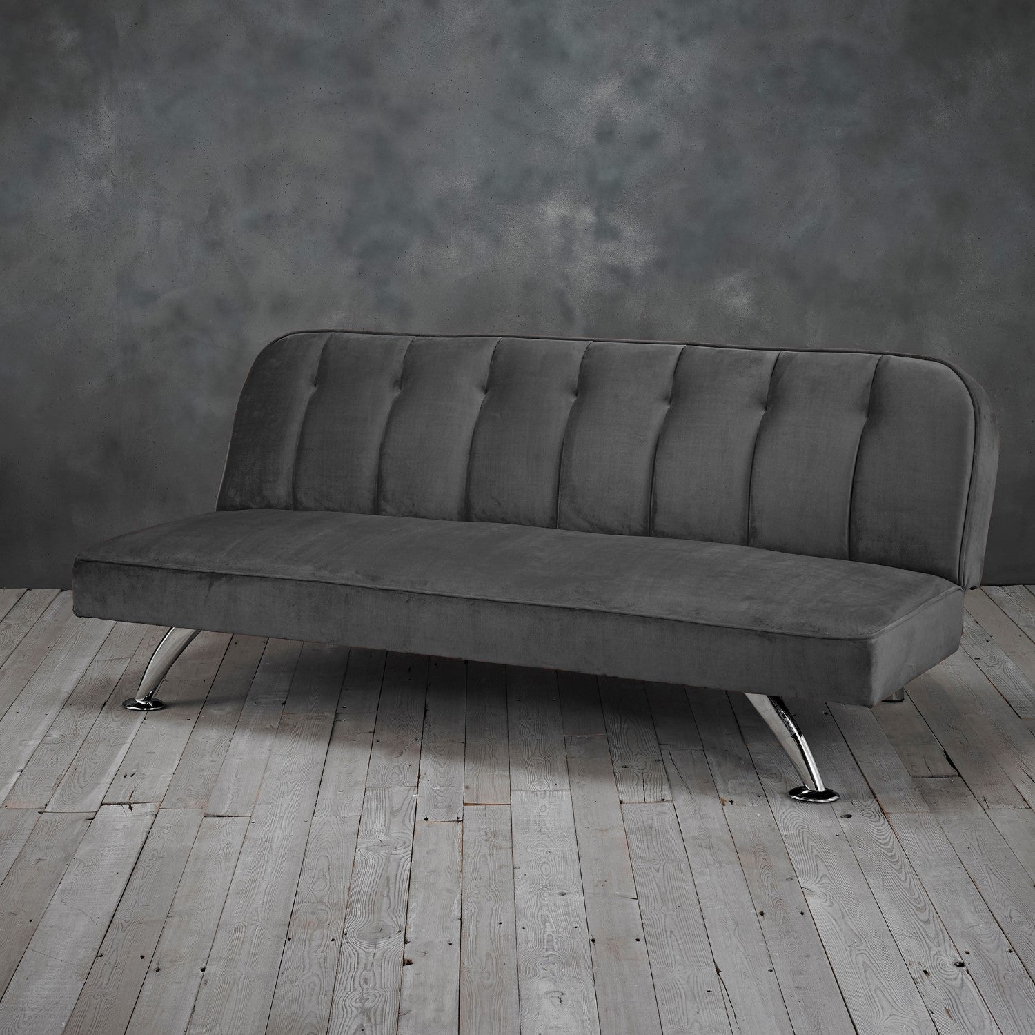Grey Velvet Upholstered Reclining Sofa Bed with Chrome Legs