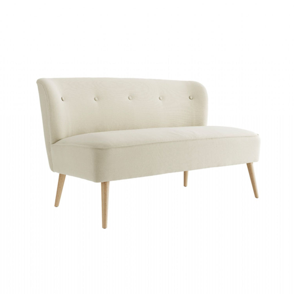 Beige Fabric Upholstered Button Tufted 2 Seater Sofa with Wooden Legs