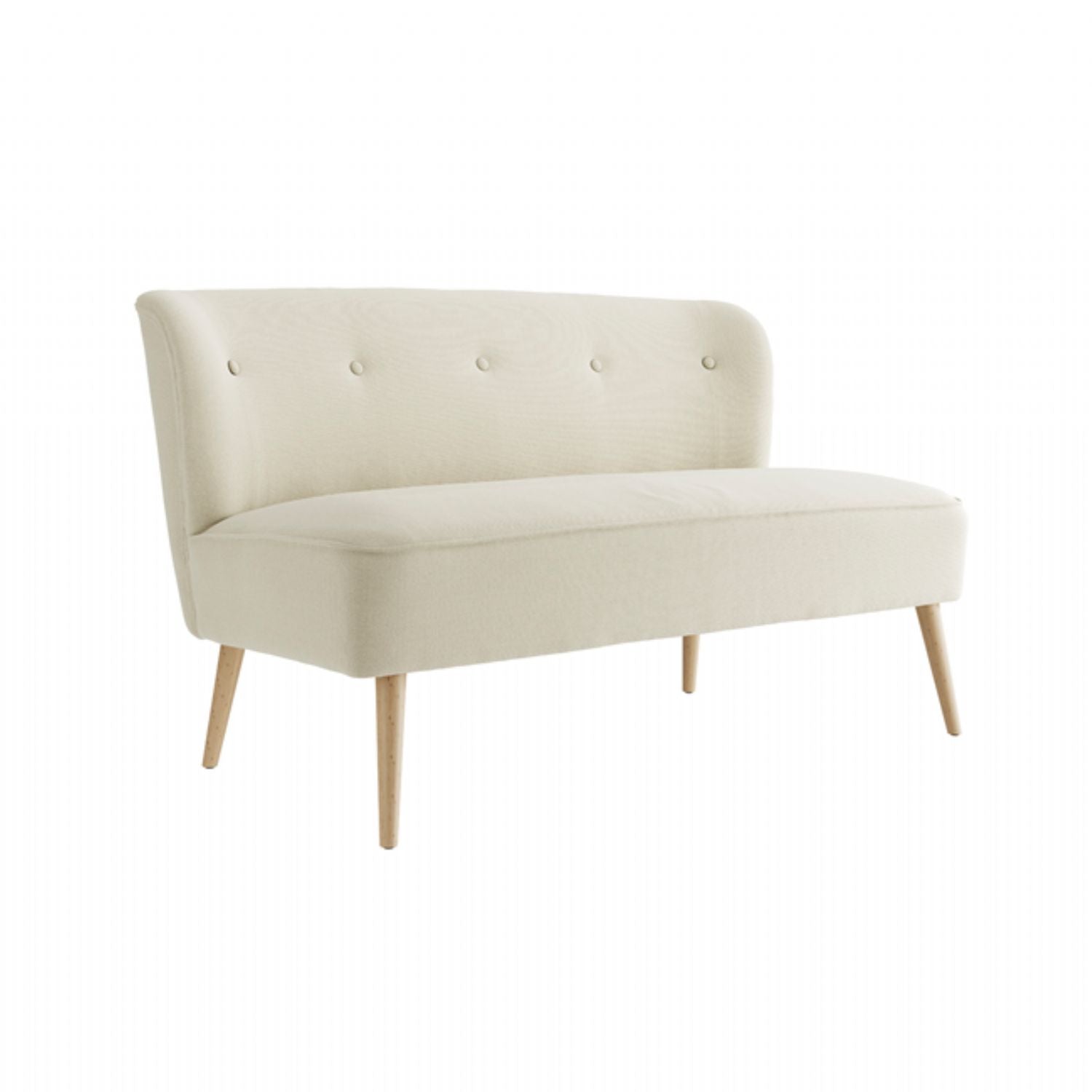 Beige Fabric Upholstered Button Tufted 2 Seater Sofa with Wooden Legs