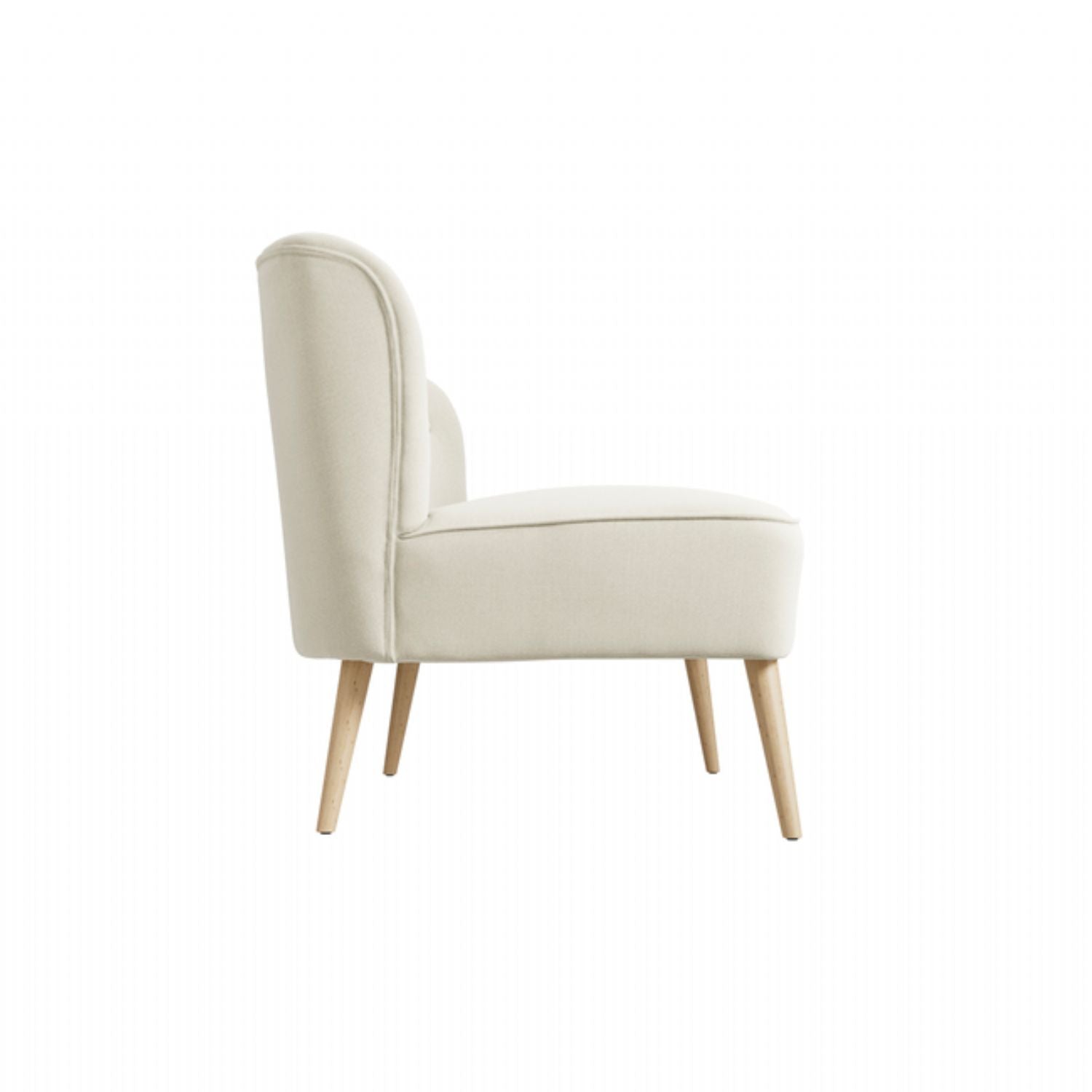 Beige Fabric Upholstered Button Tufted 2 Seater Sofa with Wooden Legs