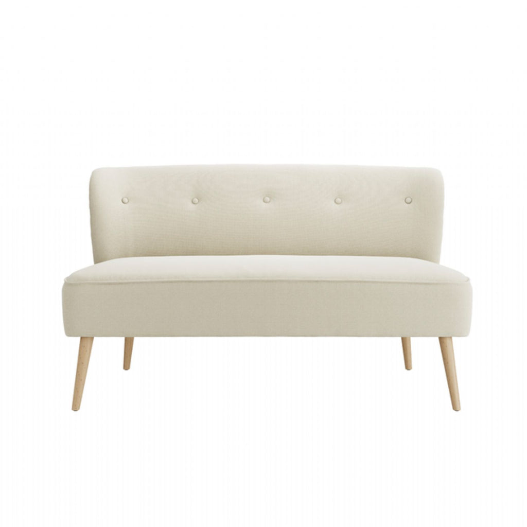 Beige Fabric Upholstered Button Tufted 2 Seater Sofa with Wooden Legs