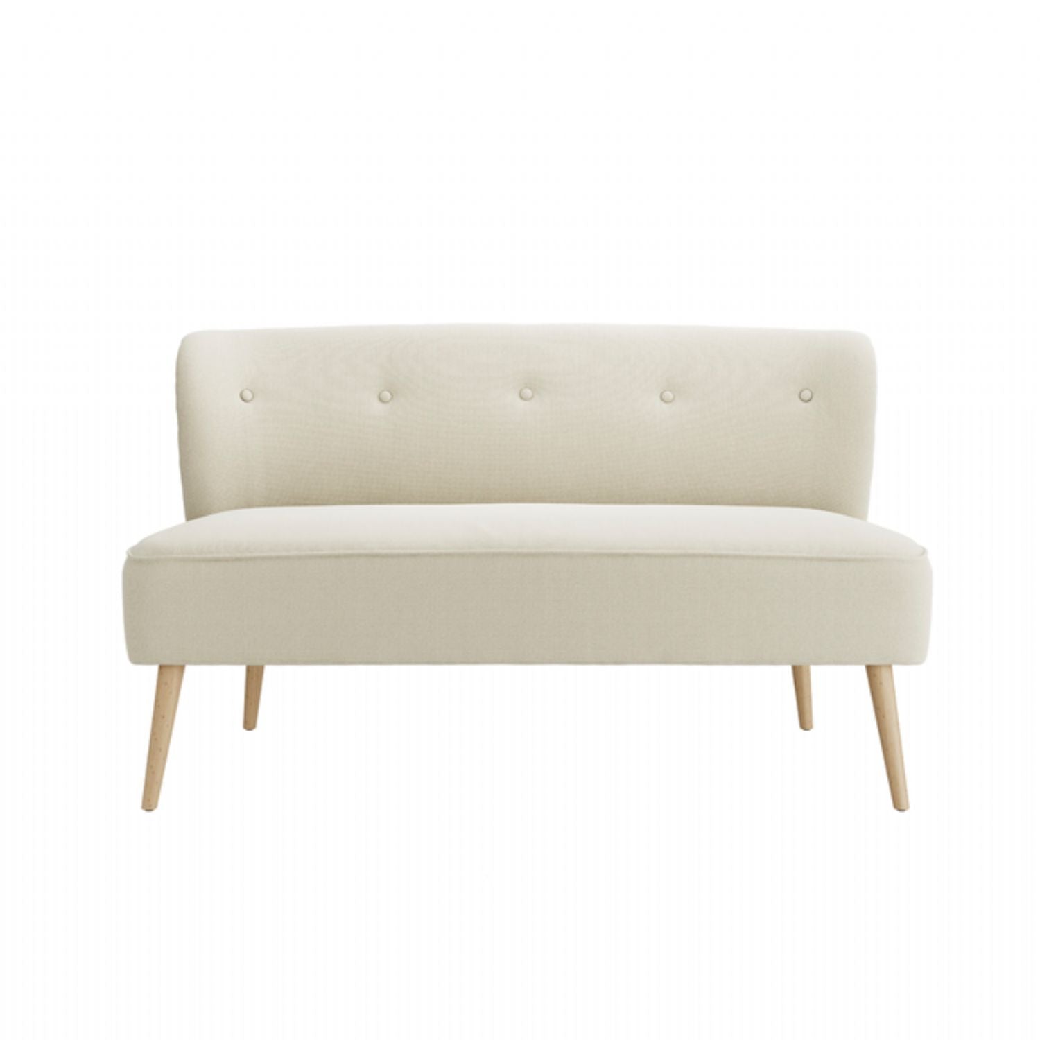 Beige Fabric Upholstered Button Tufted 2 Seater Sofa with Wooden Legs