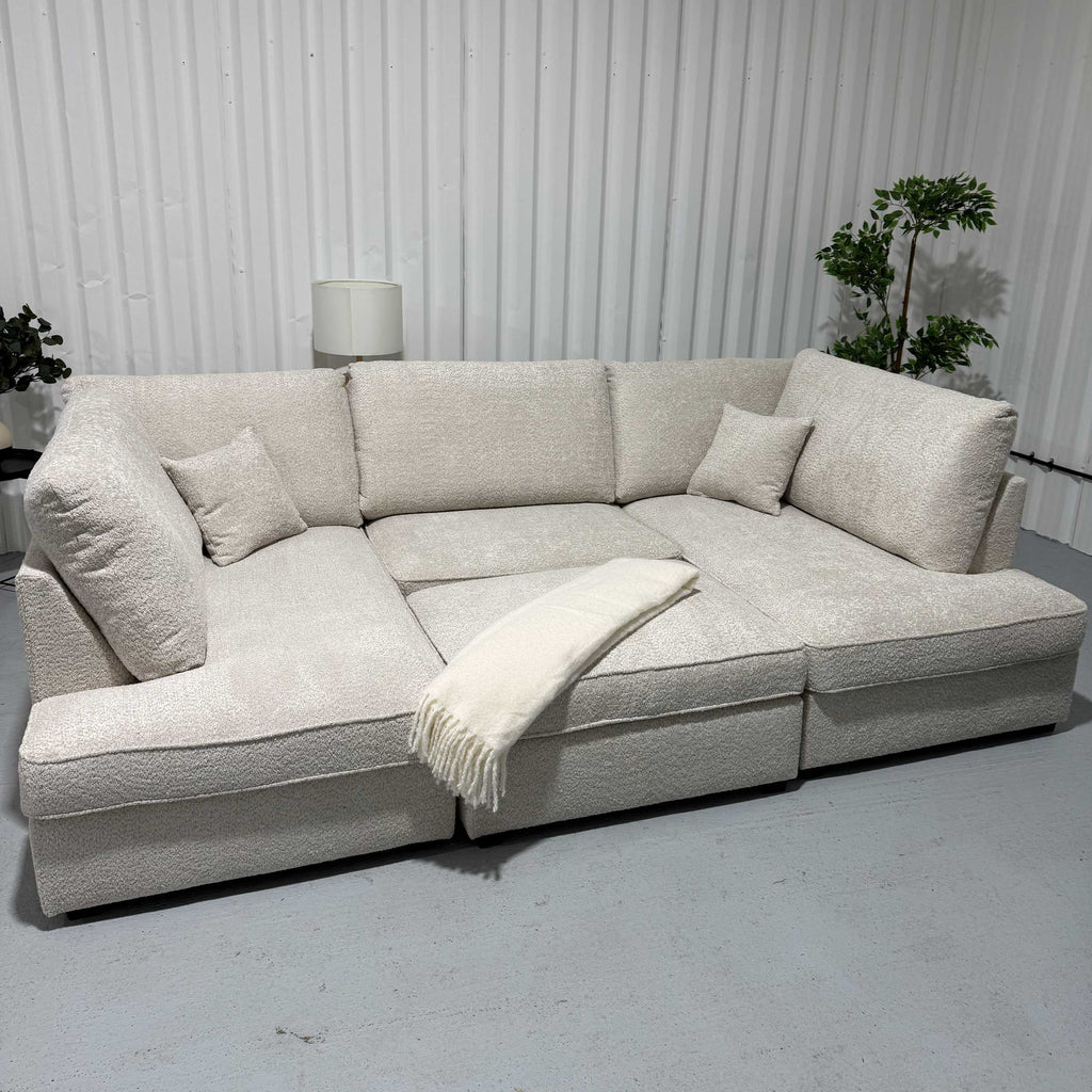 Beige Boucle Fabric Upholstered U Shaped Corner Sofa