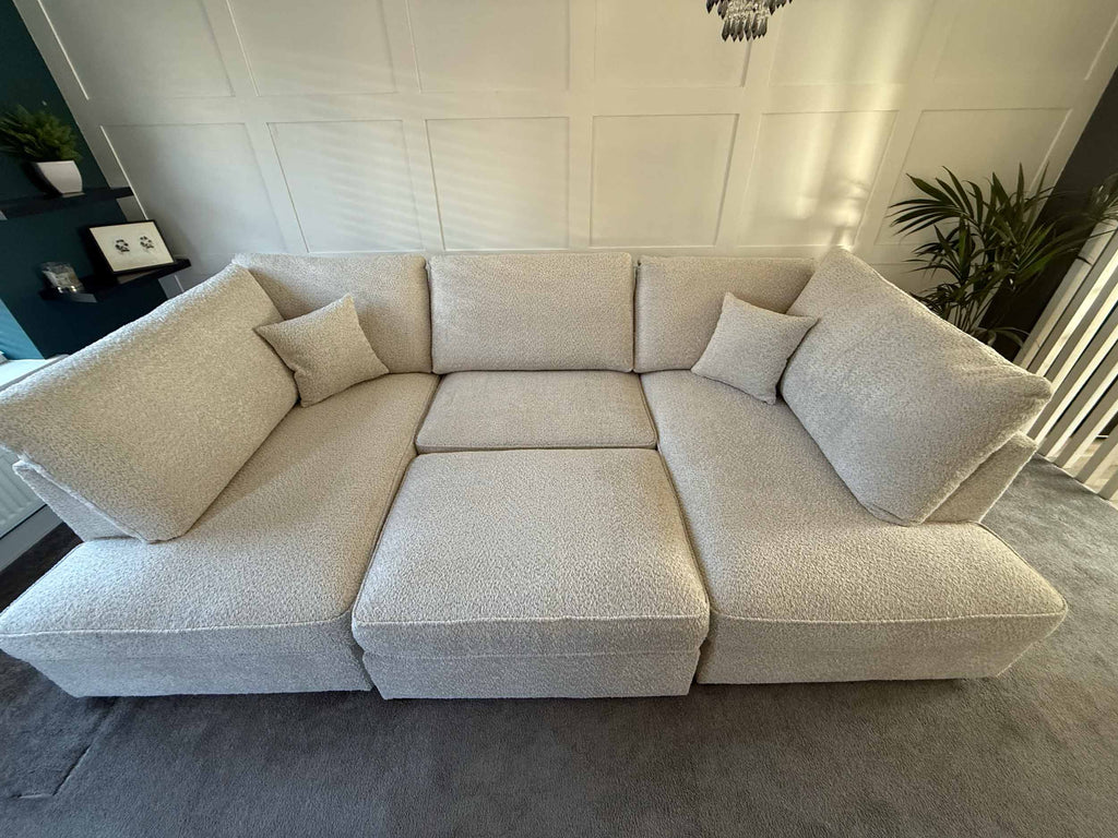 Beige Boucle Fabric Upholstered U Shaped Corner Sofa