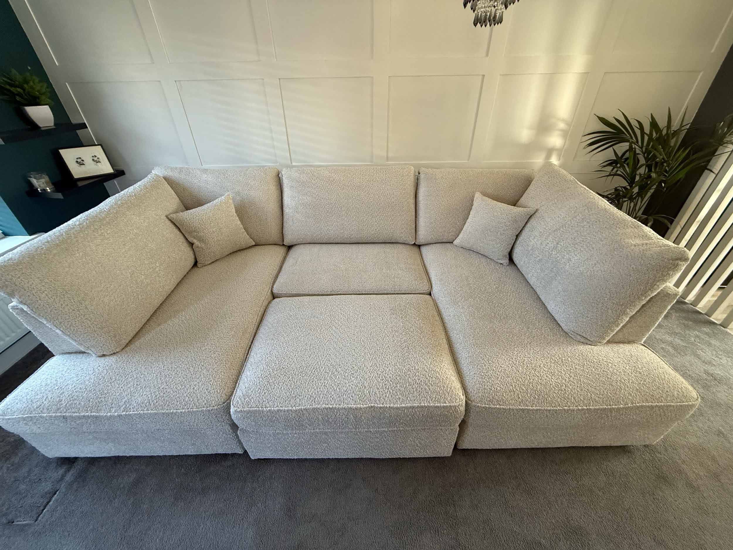 Beige Boucle Fabric Upholstered U Shaped Corner Sofa
