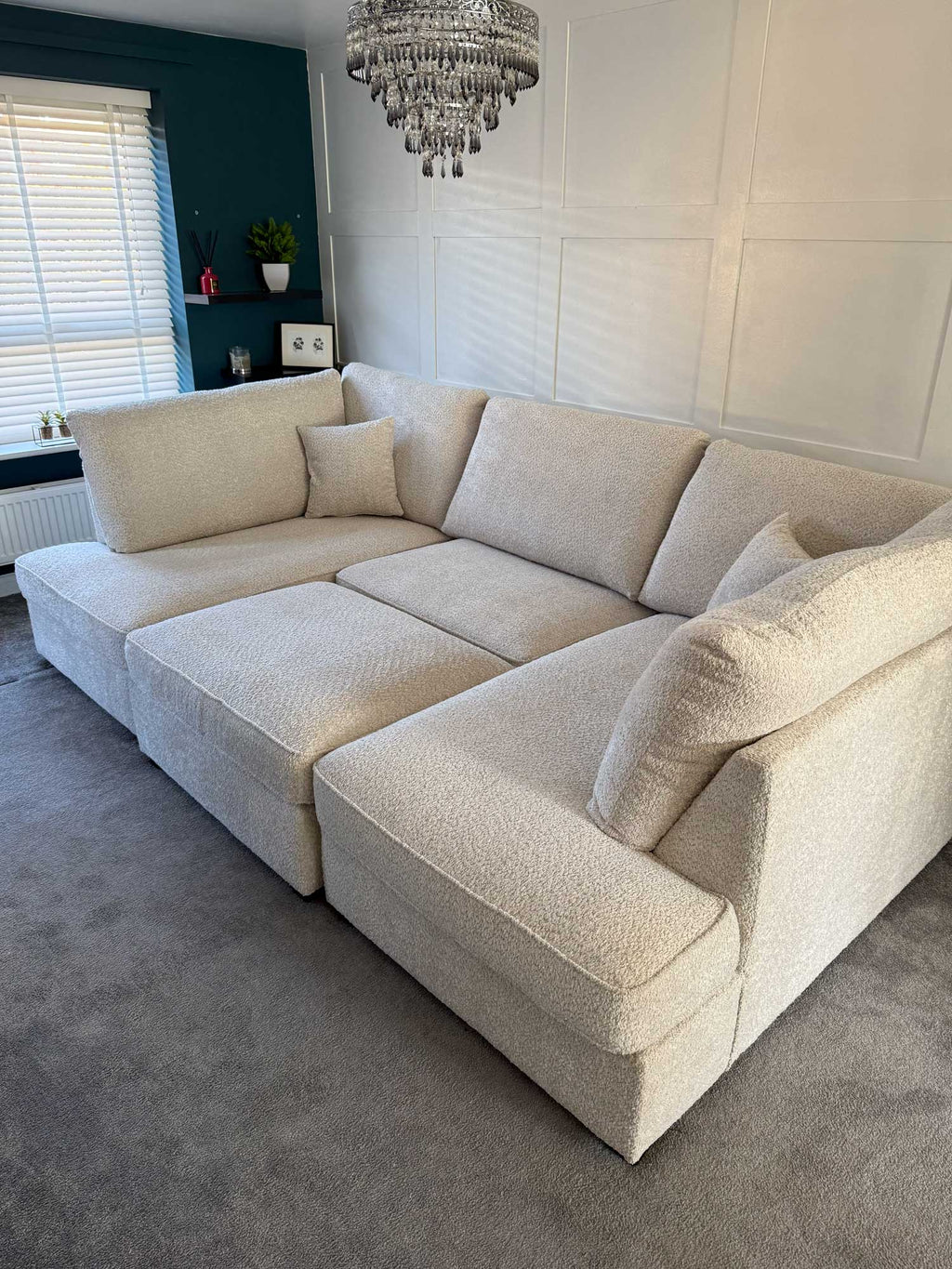 Beige Boucle Fabric Upholstered U Shaped Corner Sofa