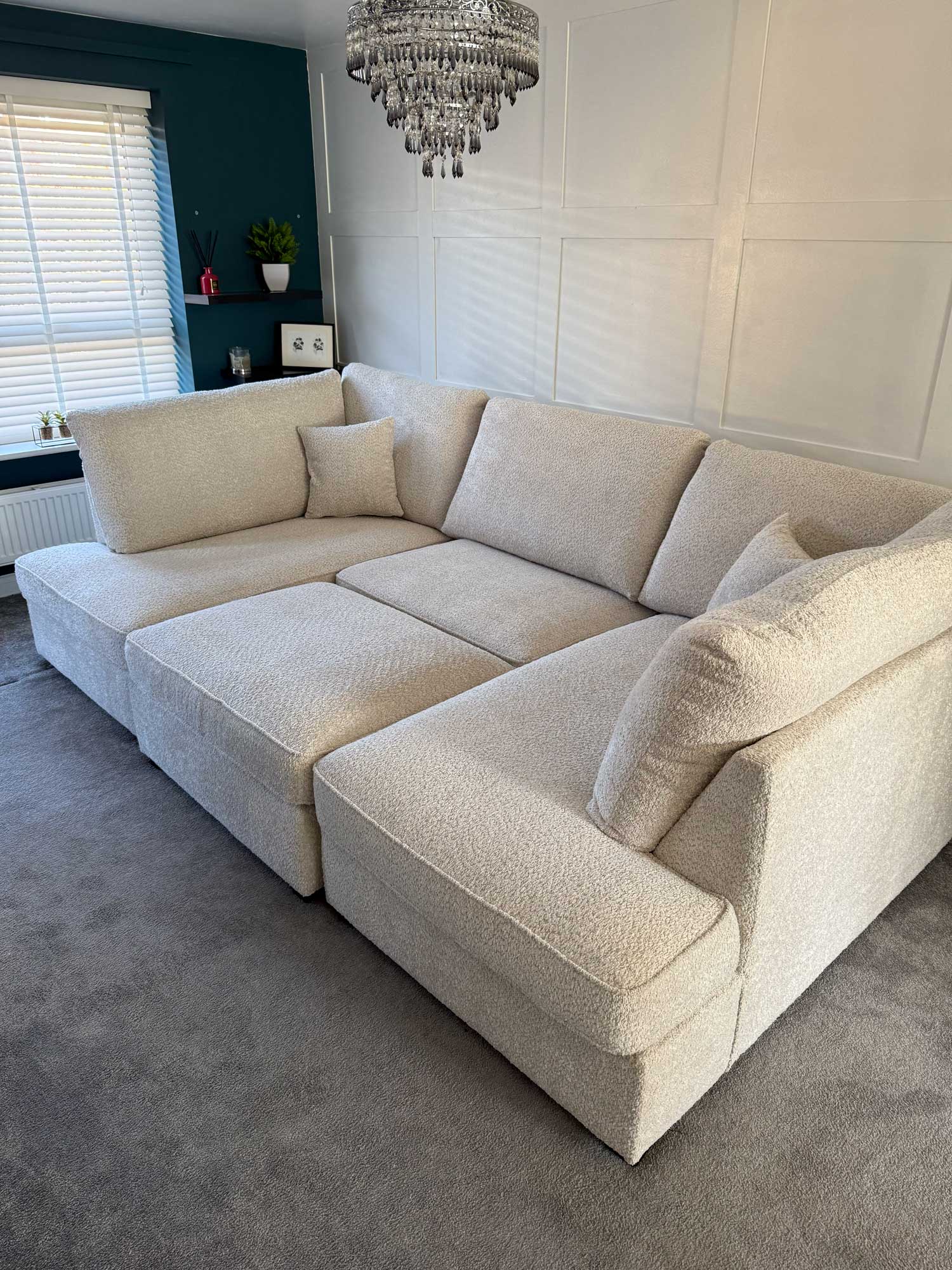 Beige Boucle Fabric Upholstered U Shaped Corner Sofa