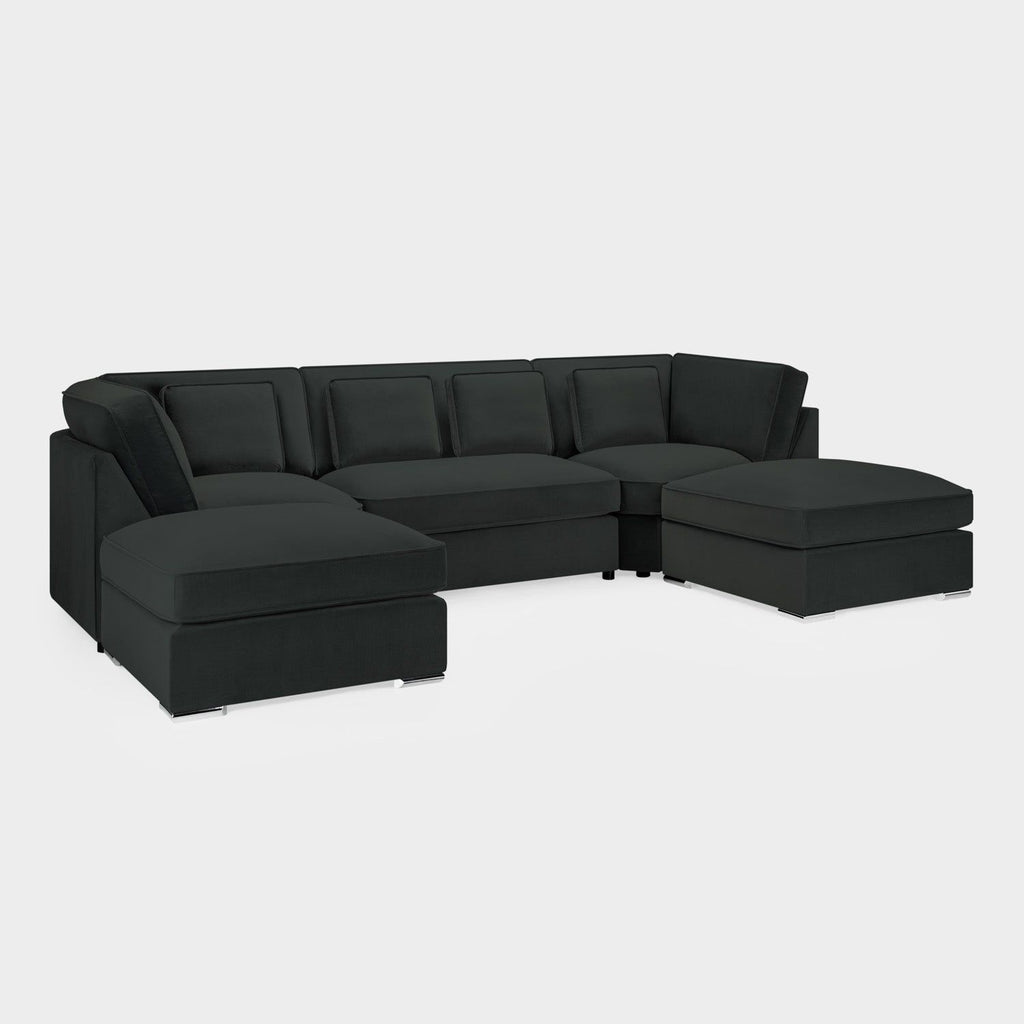 Slate Grey Velvet U Shape Corner Group Sofa with Footstool