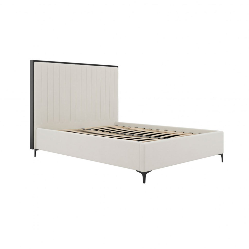 Cream Velvet 4ft6in Double Bed with Fluted Headboard