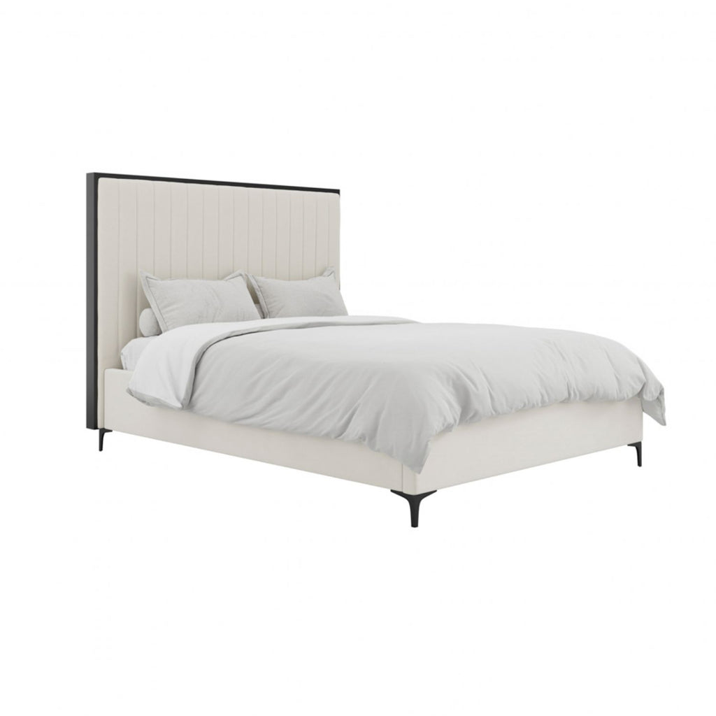 Cream Velvet 4ft6in Double Bed with Fluted Headboard