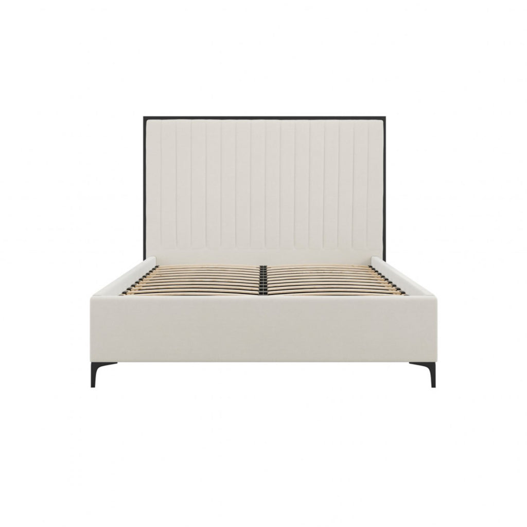 Cream Velvet 5ft King Size Bed Frame Fluted Headboard