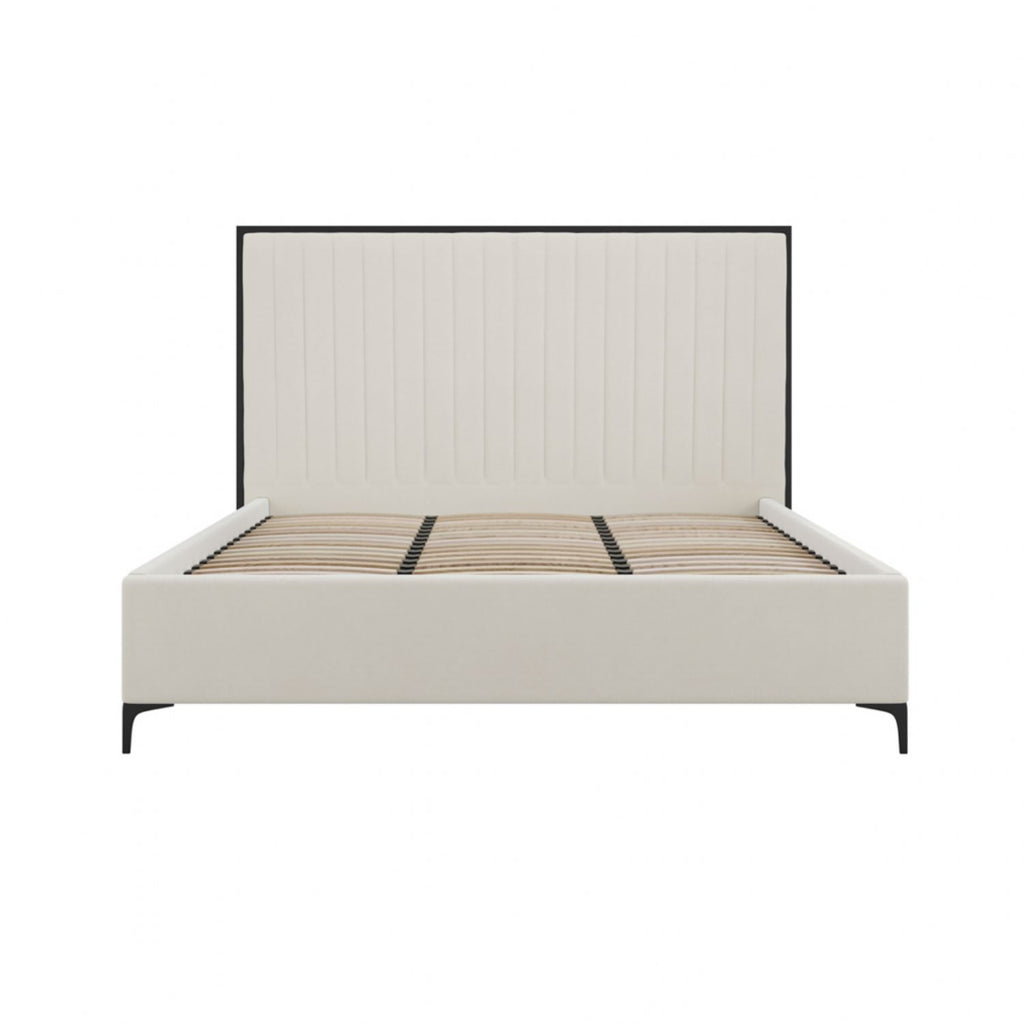 Cream Velvet Fabric 6ft Super King Size Bed Fluted Headboard