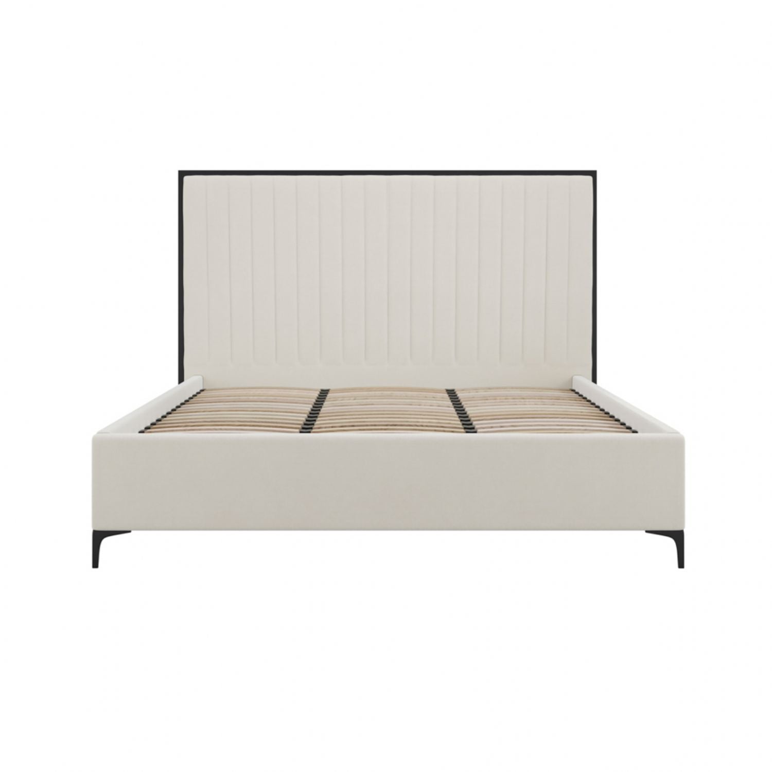 Cream Velvet Fabric 6ft Super King Size Bed Fluted Headboard