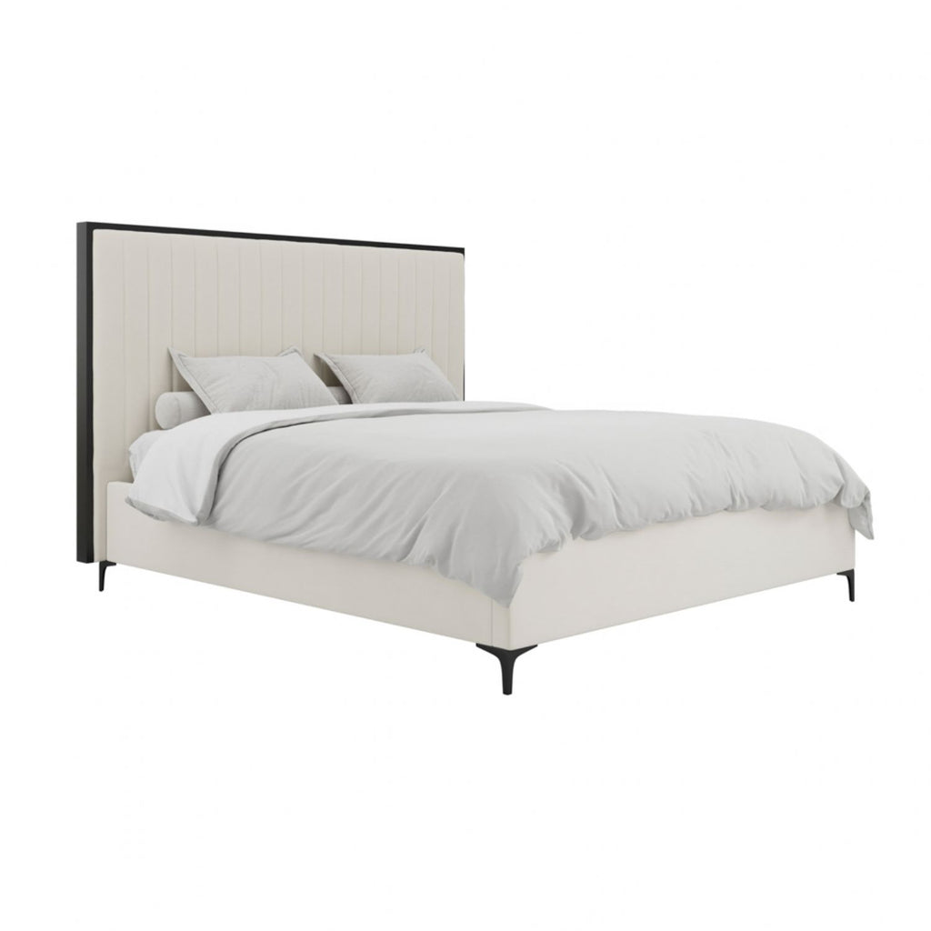 Cream Velvet Fabric 6ft Super King Size Bed Fluted Headboard