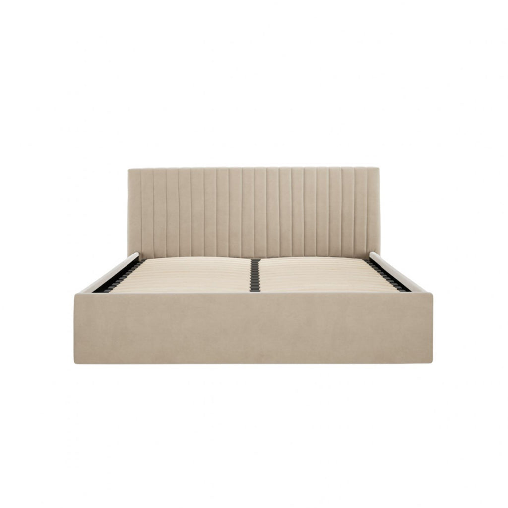 Beige Velvet 4ft6 Double Ottoman Bed with Lift Up Storage