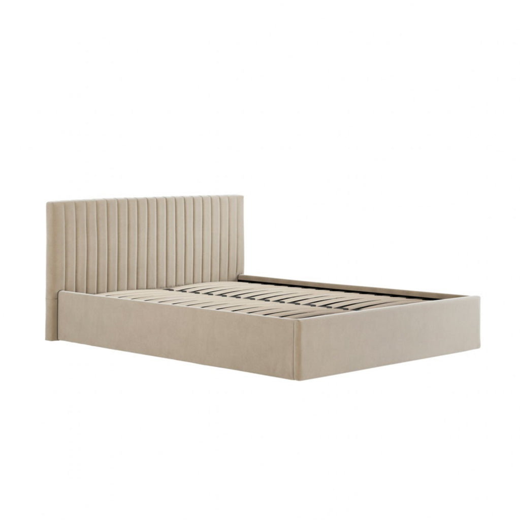 Beige Velvet 4ft6 Double Ottoman Bed with Lift Up Storage