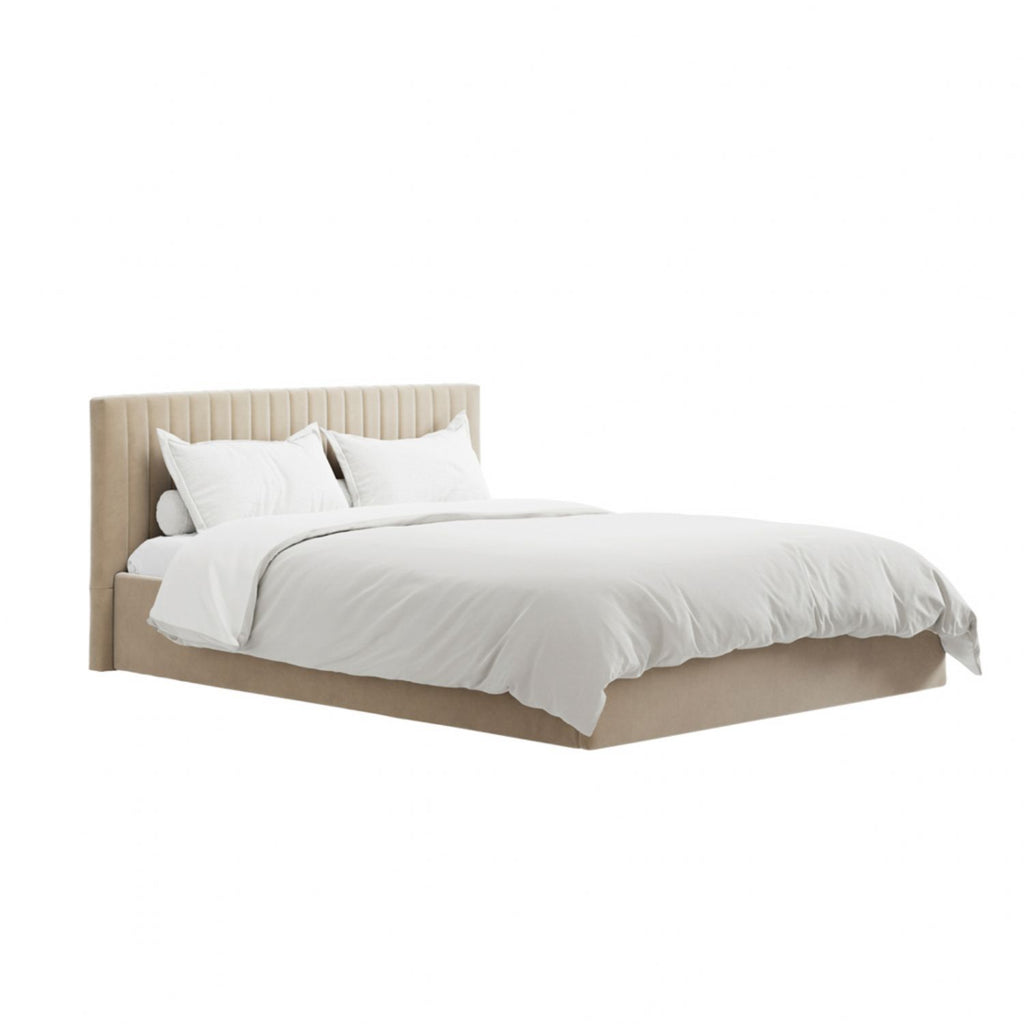 Beige Velvet 4ft6 Double Ottoman Bed with Lift Up Storage