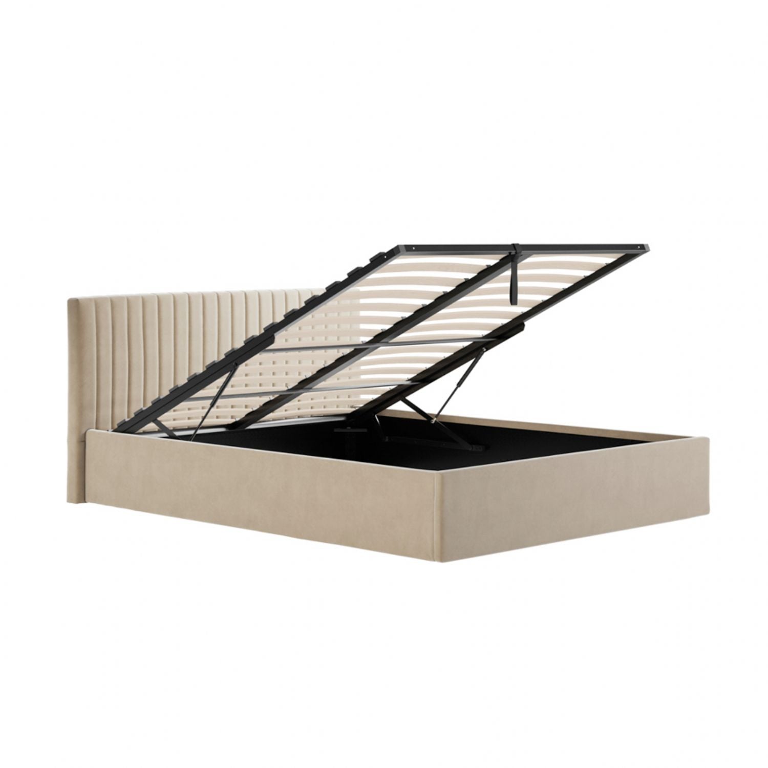 Beige Velvet 4ft6 Double Ottoman Bed with Lift Up Storage