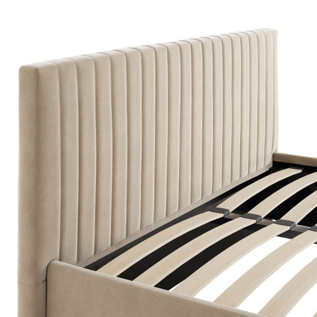 Beige Velvet 4ft6 Double Ottoman Bed with Lift Up Storage