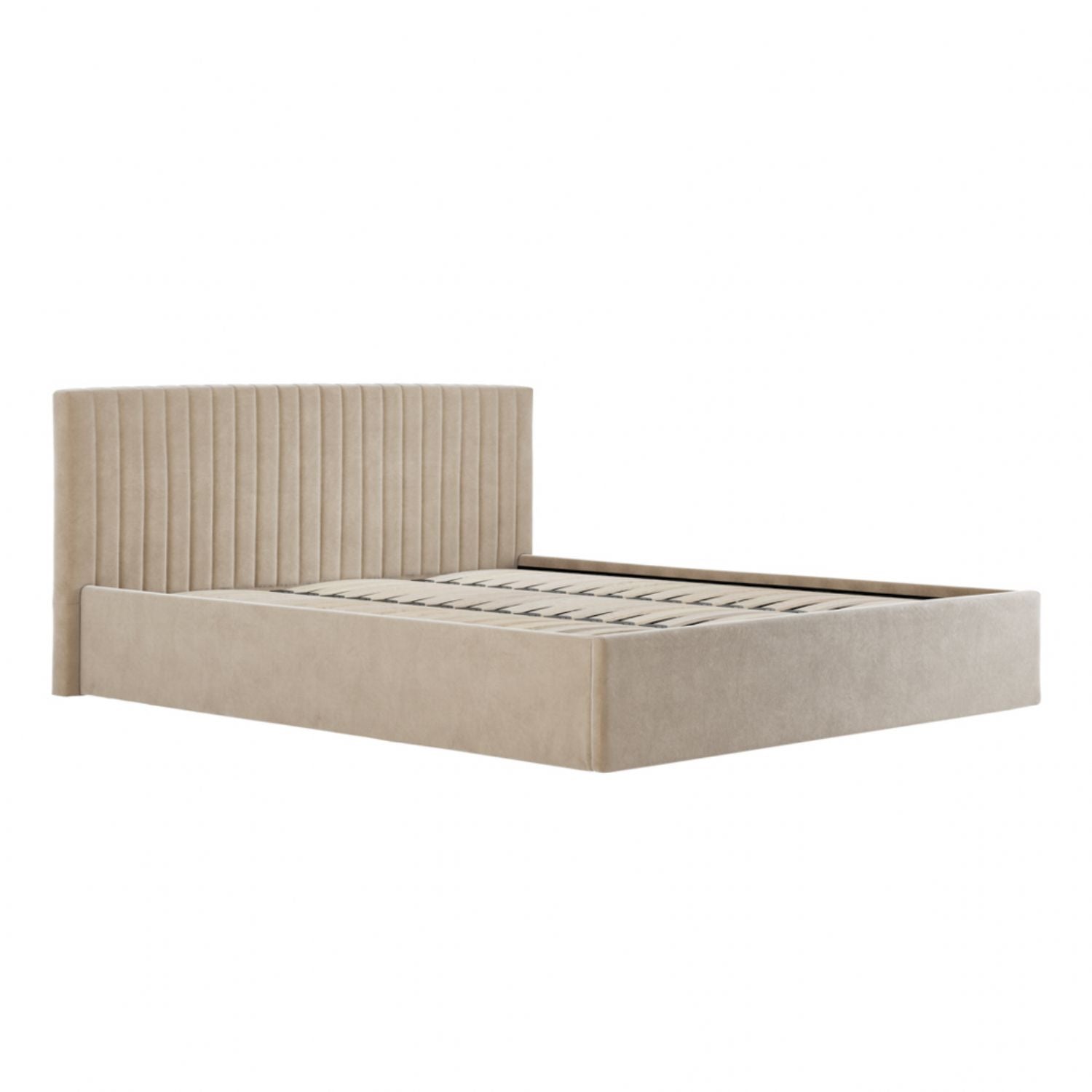 Beige Velvet 6ft Super King Size Ottoman Lift Up Storage Bed