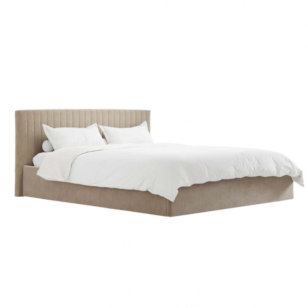 Beige Velvet 6ft Super King Size Ottoman Lift Up Storage Bed