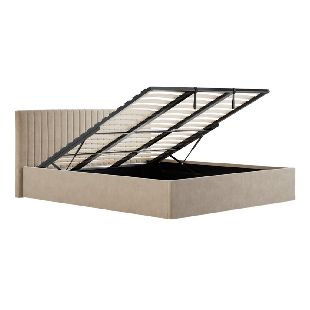 Beige Velvet 6ft Super King Size Ottoman Lift Up Storage Bed