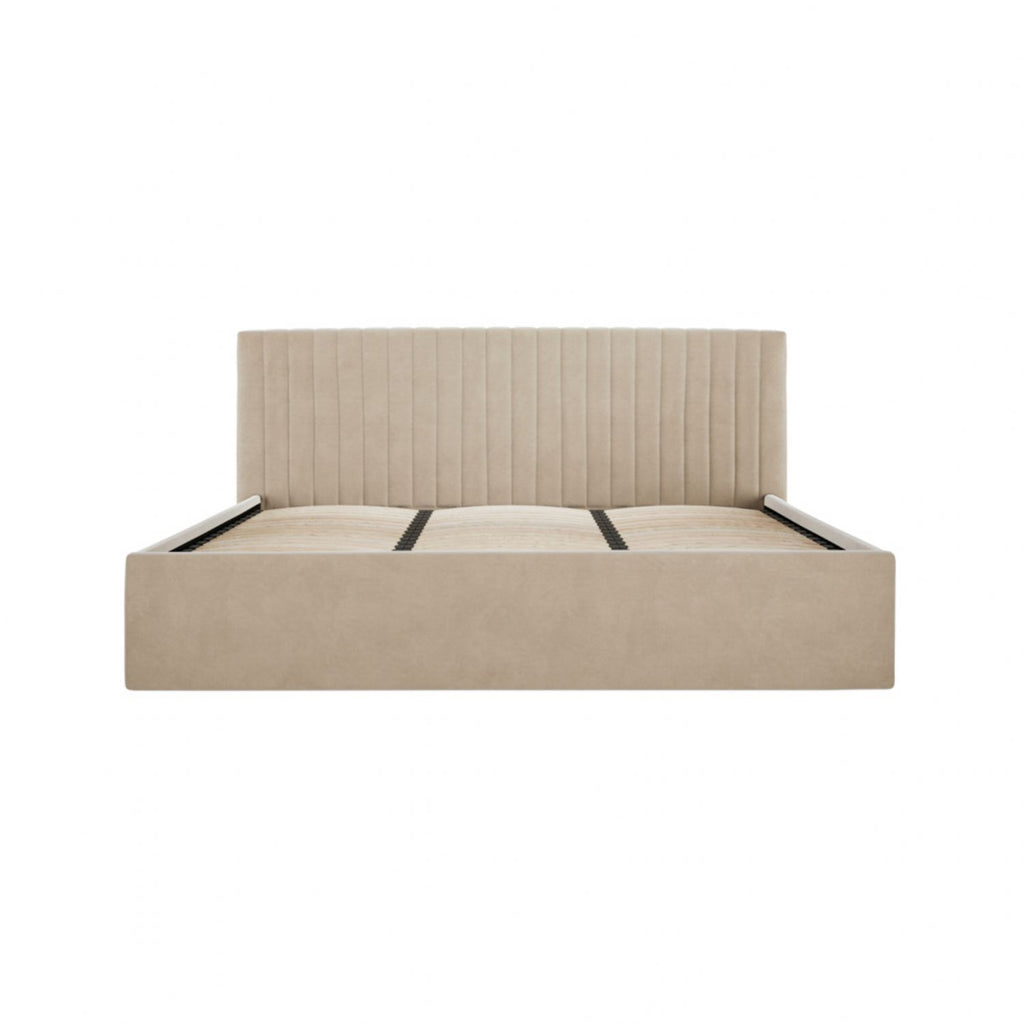 Beige Velvet 6ft Super King Size Ottoman Lift Up Storage Bed