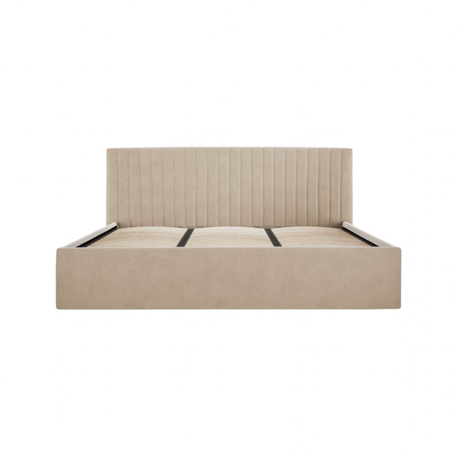 Beige Velvet 6ft Super King Size Ottoman Lift Up Storage Bed