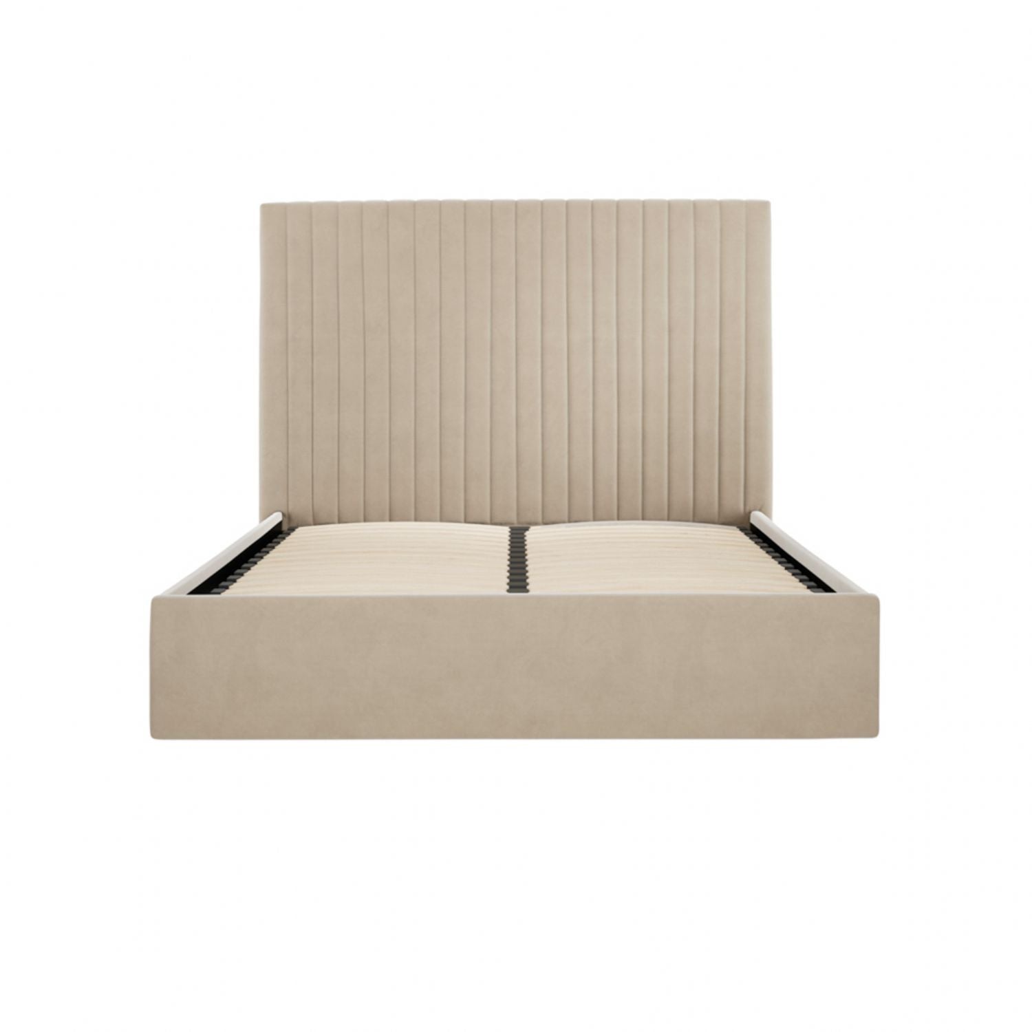 Beige Velvet 5ft King Size Ottoman Storage Bed with Tall Headboard