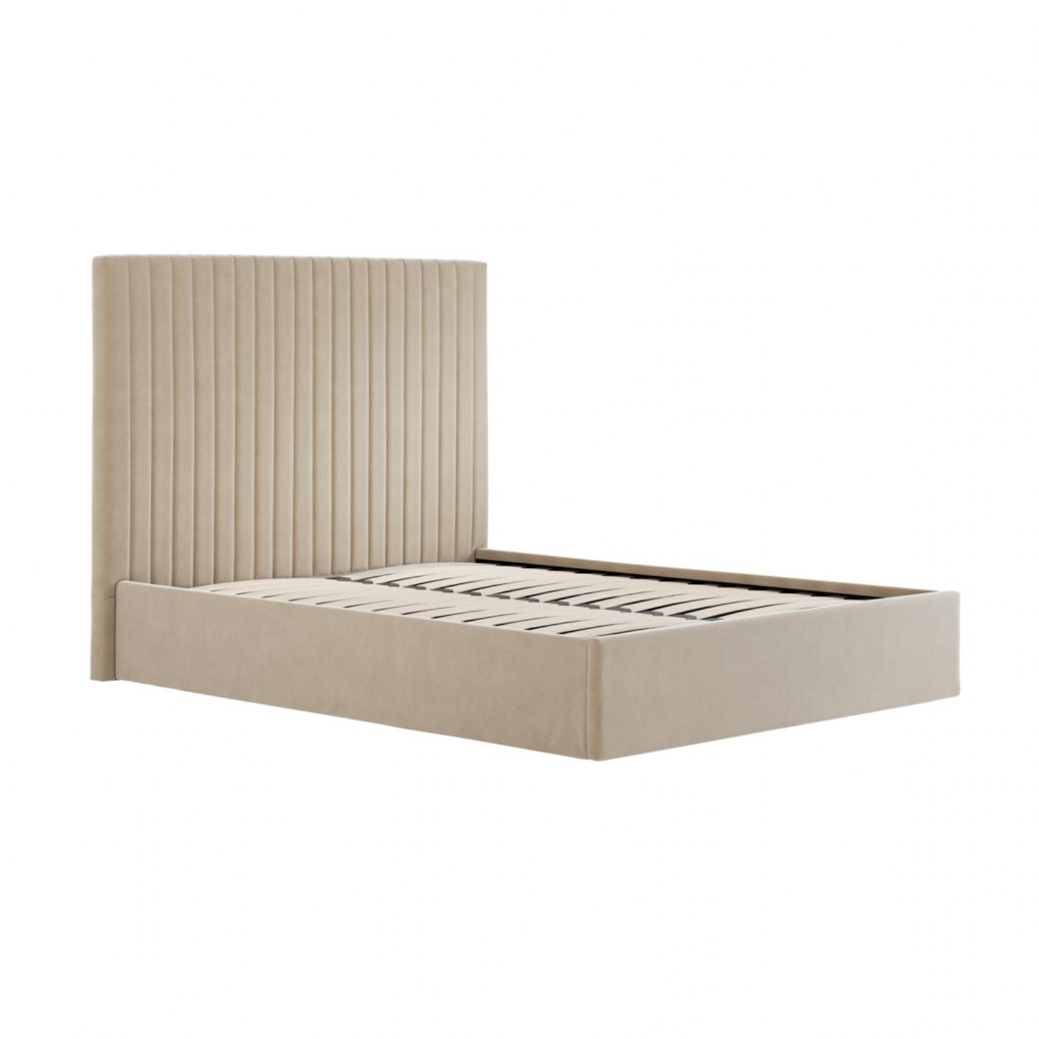 Beige Velvet 5ft King Size Ottoman Storage Bed with Tall Headboard
