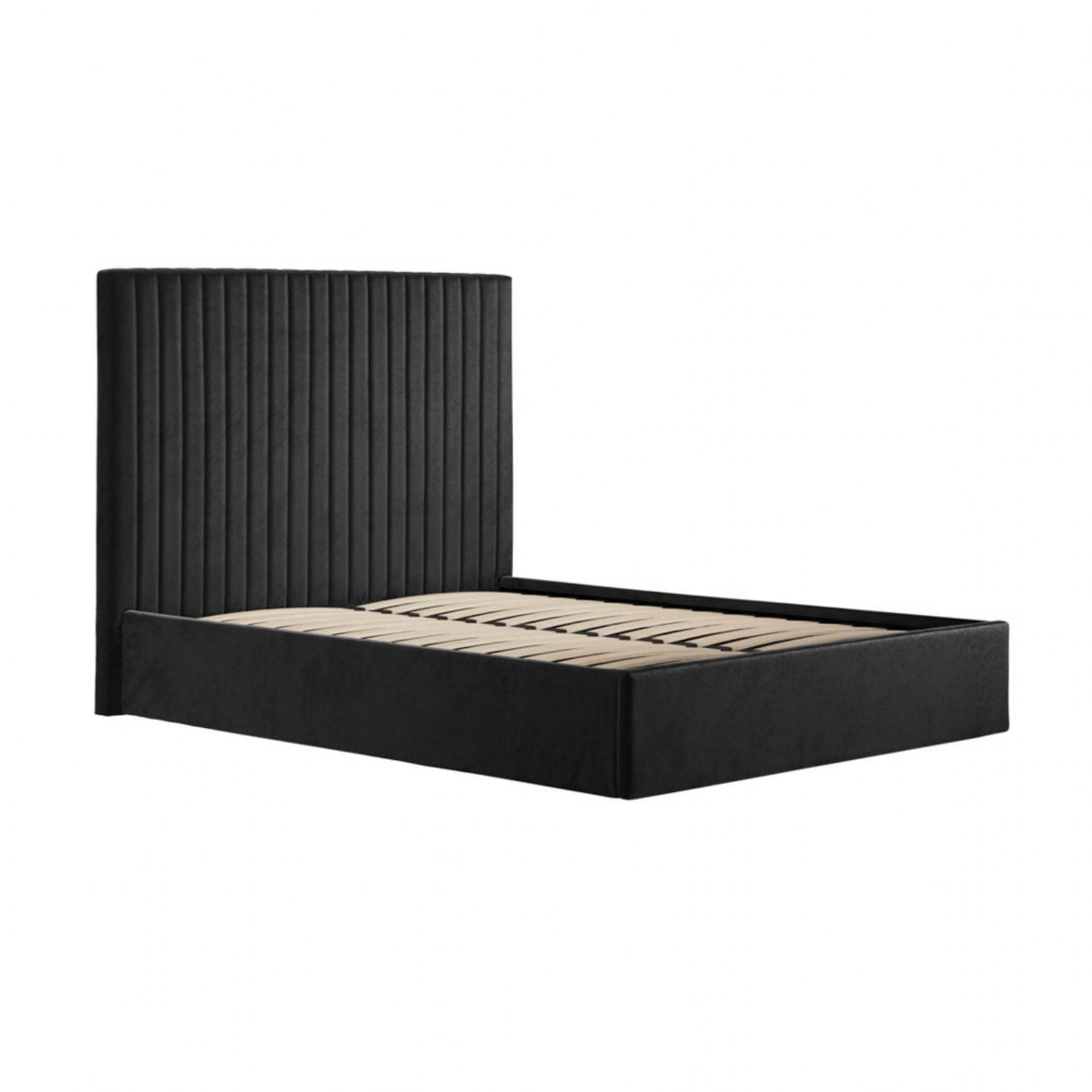 Black Velvet Tall 4ft6 Double Ottoman Bed Lift Up Storage