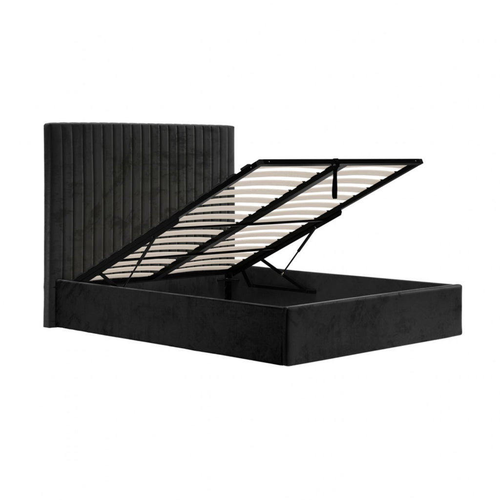 Black Velvet Tall 4ft6 Double Ottoman Bed Lift Up Storage