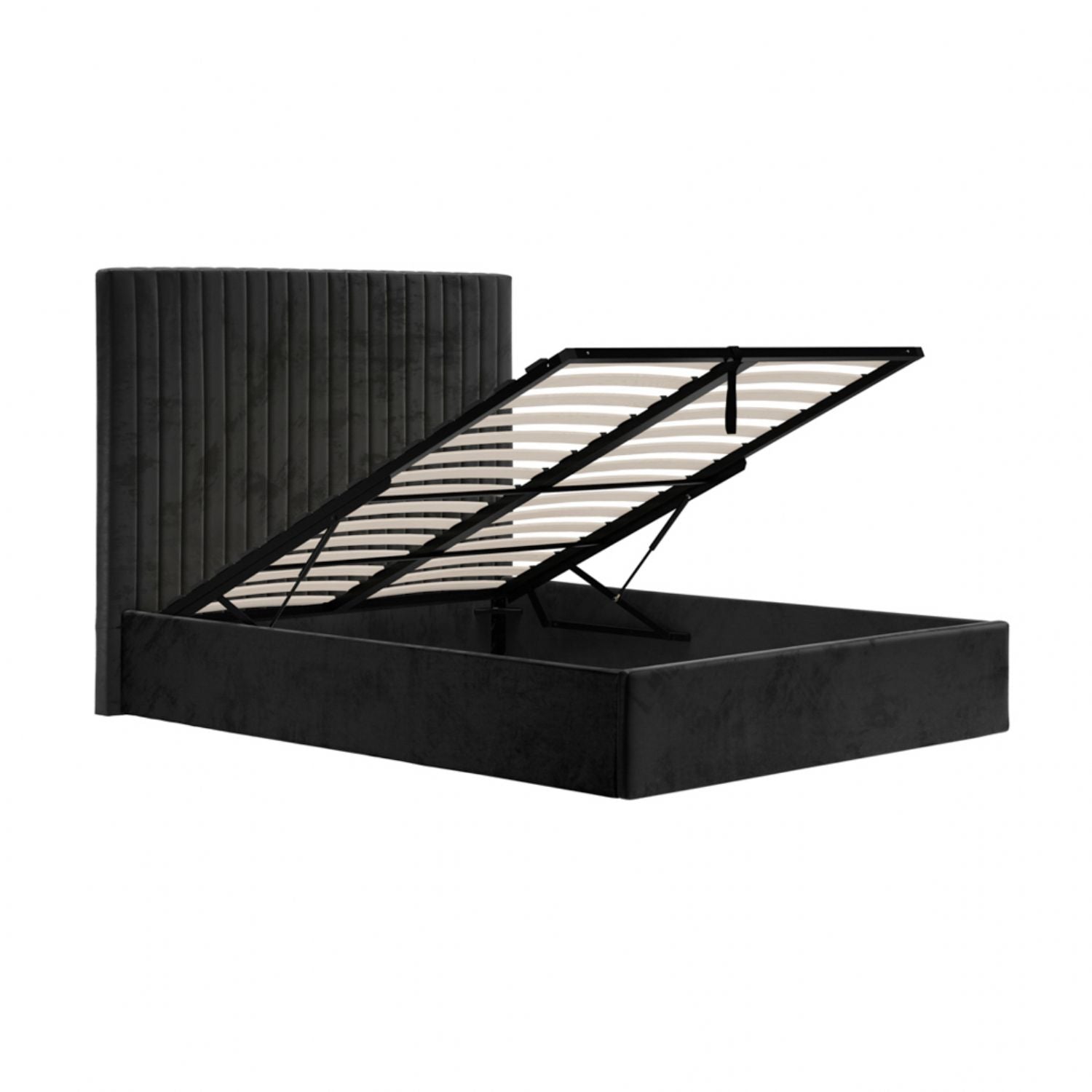 Black Velvet Tall 4ft6 Double Ottoman Bed Lift Up Storage