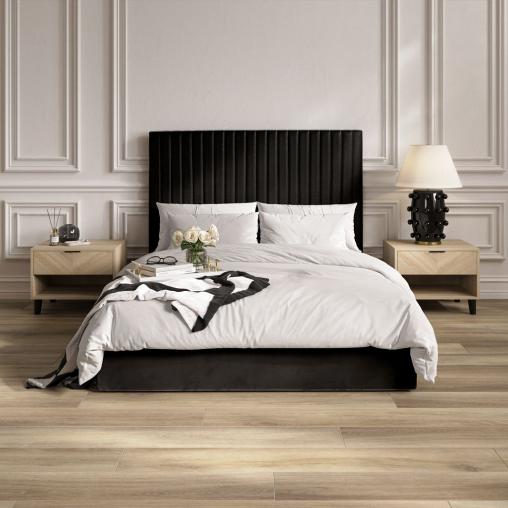 Black Velvet Tall 4ft6 Double Ottoman Bed Lift Up Storage