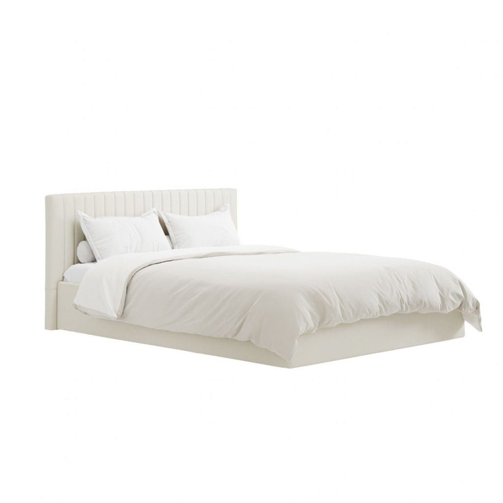 Milk Weave Upholstered 4ft6 Double Bed with Lift Up Storage