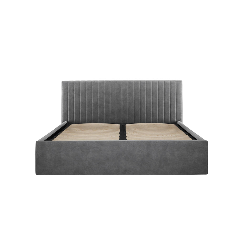 Silver Grey Velvet Upholstered 4ft6 Double Ottoman Bed with Headboard