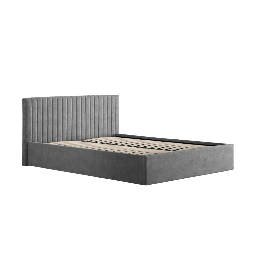 Silver Grey Velvet Upholstered 4ft6 Double Ottoman Bed with Headboard