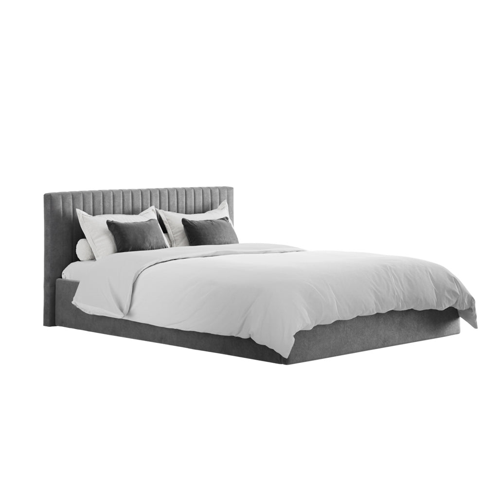 Silver Grey Velvet Upholstered 4ft6 Double Ottoman Bed with Headboard