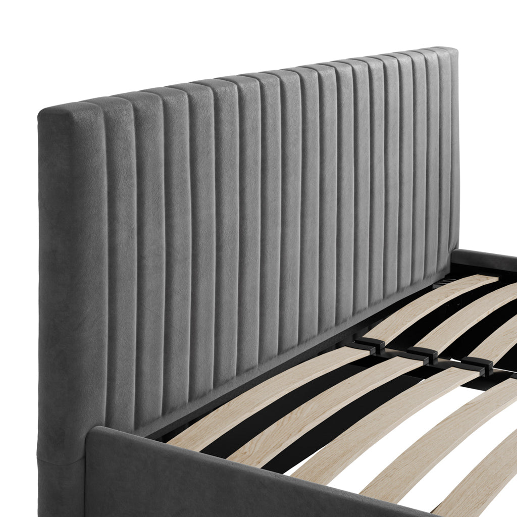 Silver Grey Velvet Upholstered 4ft6 Double Ottoman Bed with Headboard