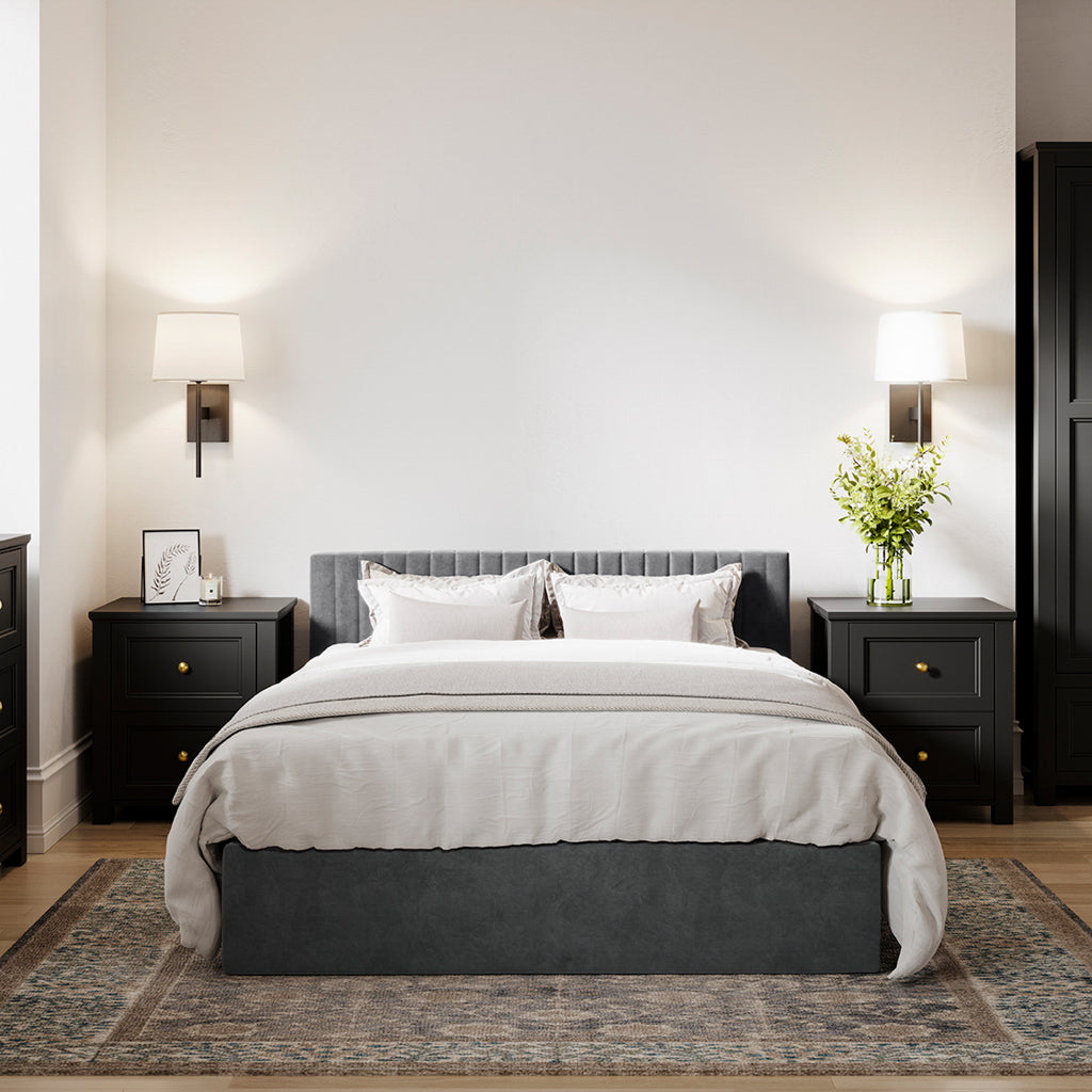 Silver Grey Velvet Upholstered 4ft6 Double Ottoman Bed with Headboard