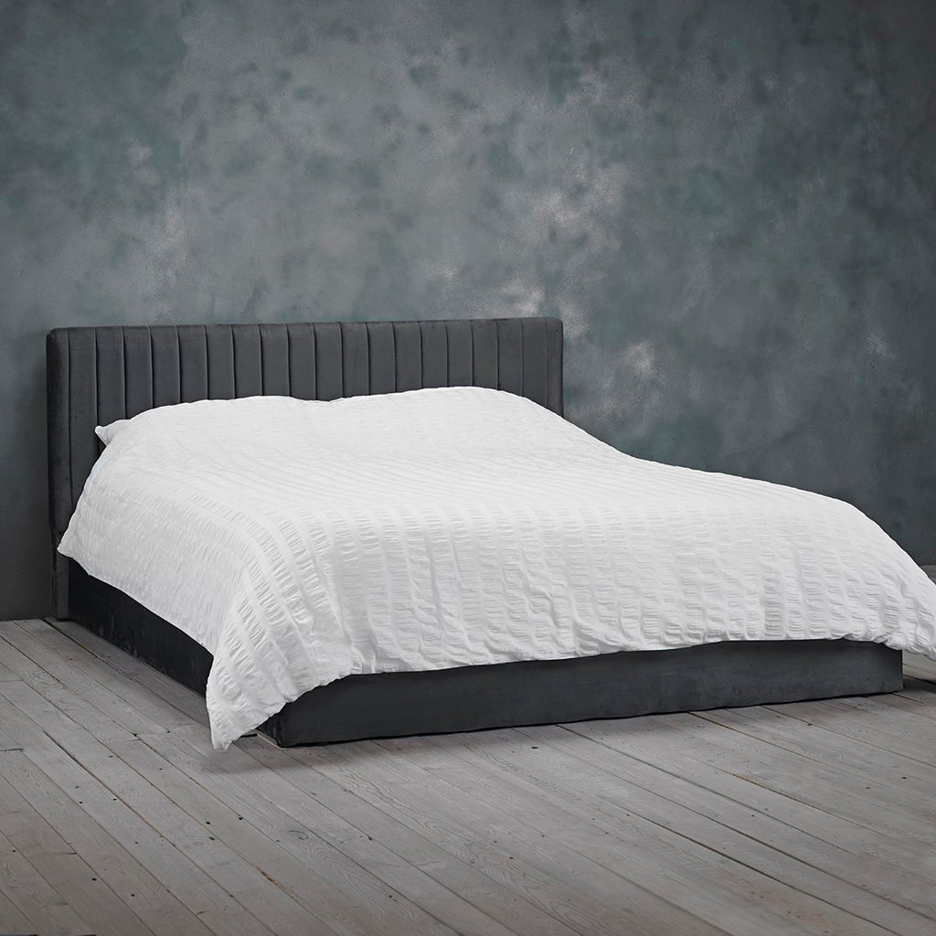 Silver Grey Velvet Upholstered 5ft King Size Ottoman Bed with Headboard