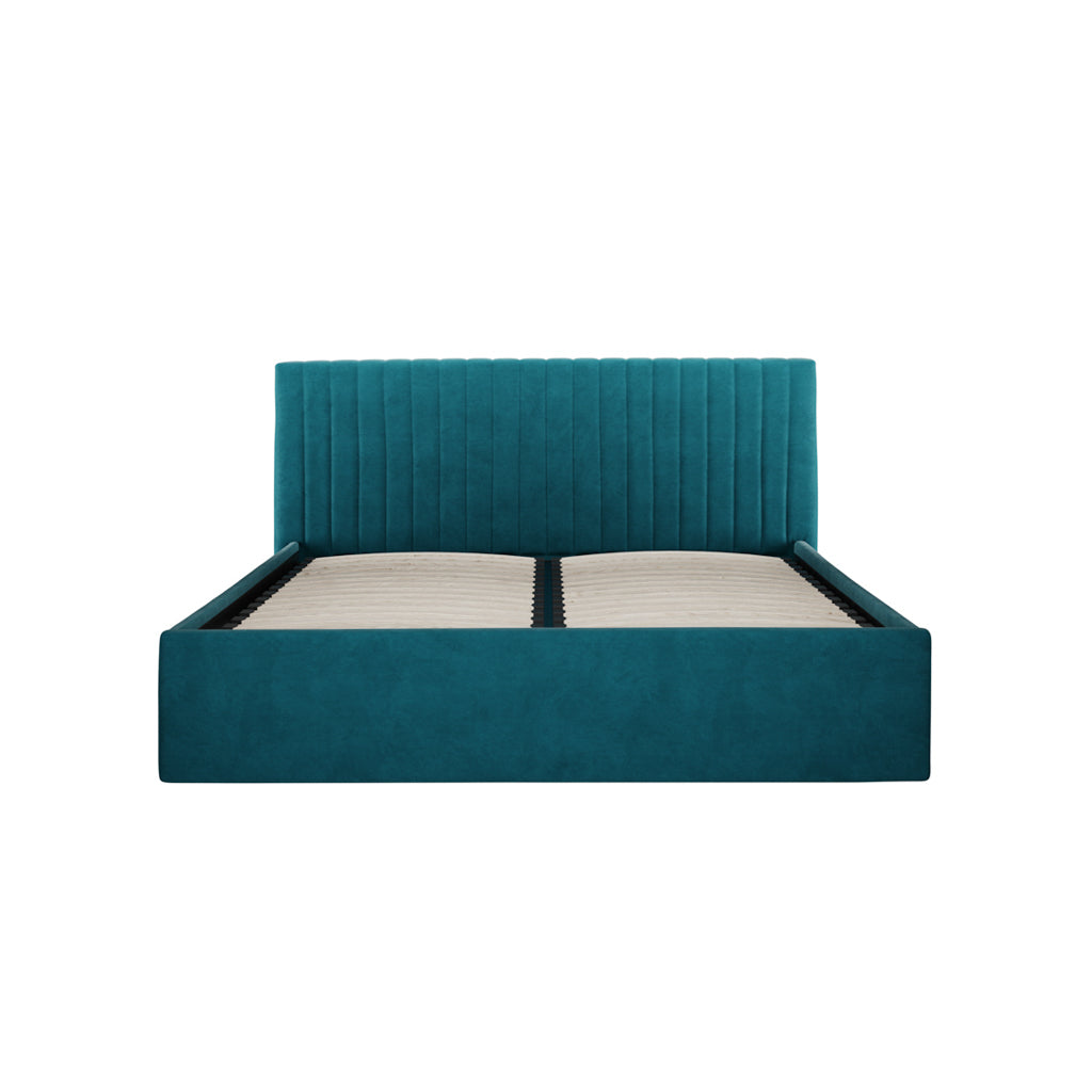 Teal Velvet Upholstered 4ft6 Double Ottoman Bed with Headboard