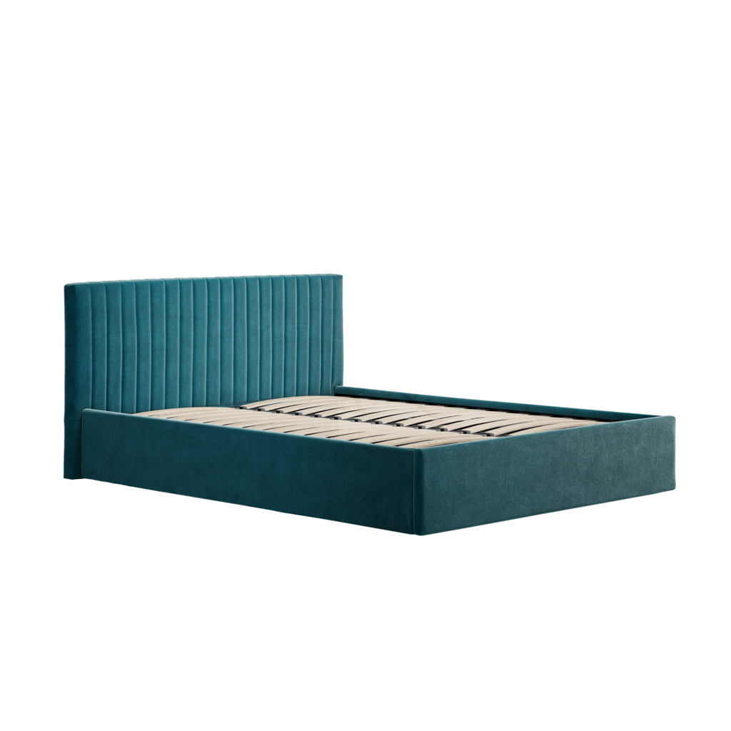 Teal Velvet Upholstered 5ft King Size Ottoman Bed with Headboard