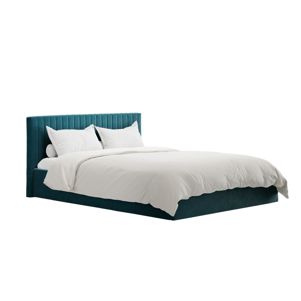 Teal Velvet Upholstered 4ft6 Double Ottoman Bed with Headboard