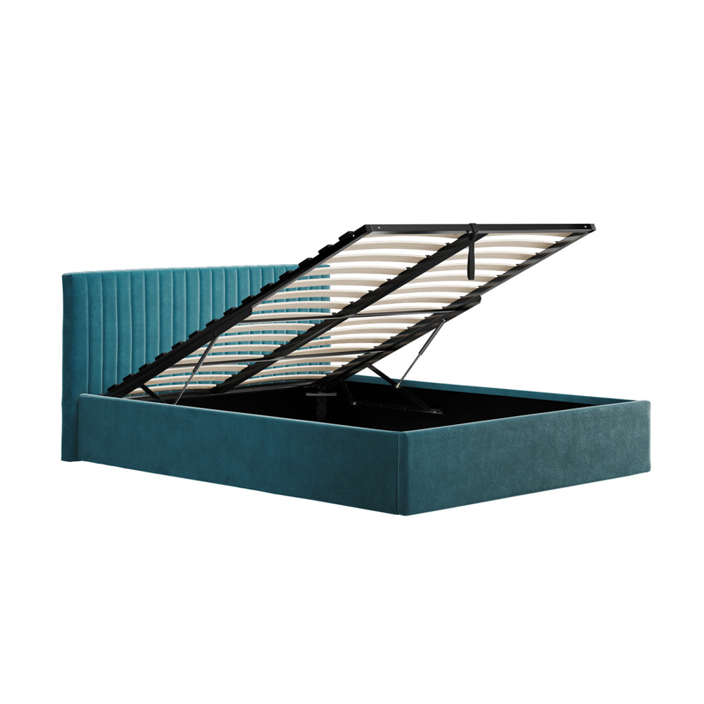 Teal Velvet Upholstered 4ft6 Double Ottoman Bed with Headboard