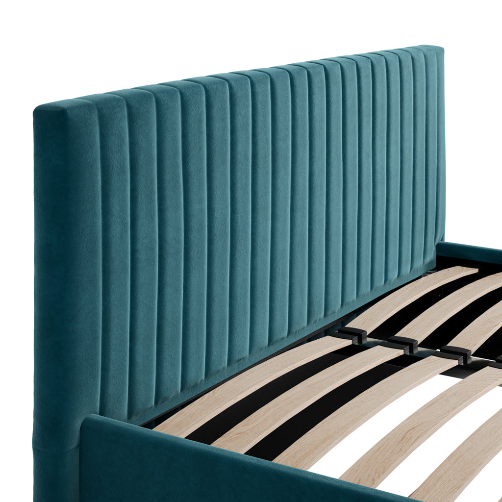 Teal Velvet Upholstered 4ft6 Double Ottoman Bed with Headboard