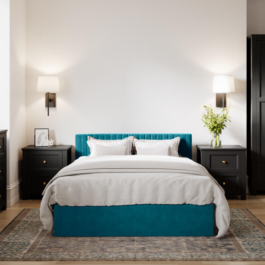 Teal Velvet Upholstered 5ft King Size Ottoman Bed with Headboard