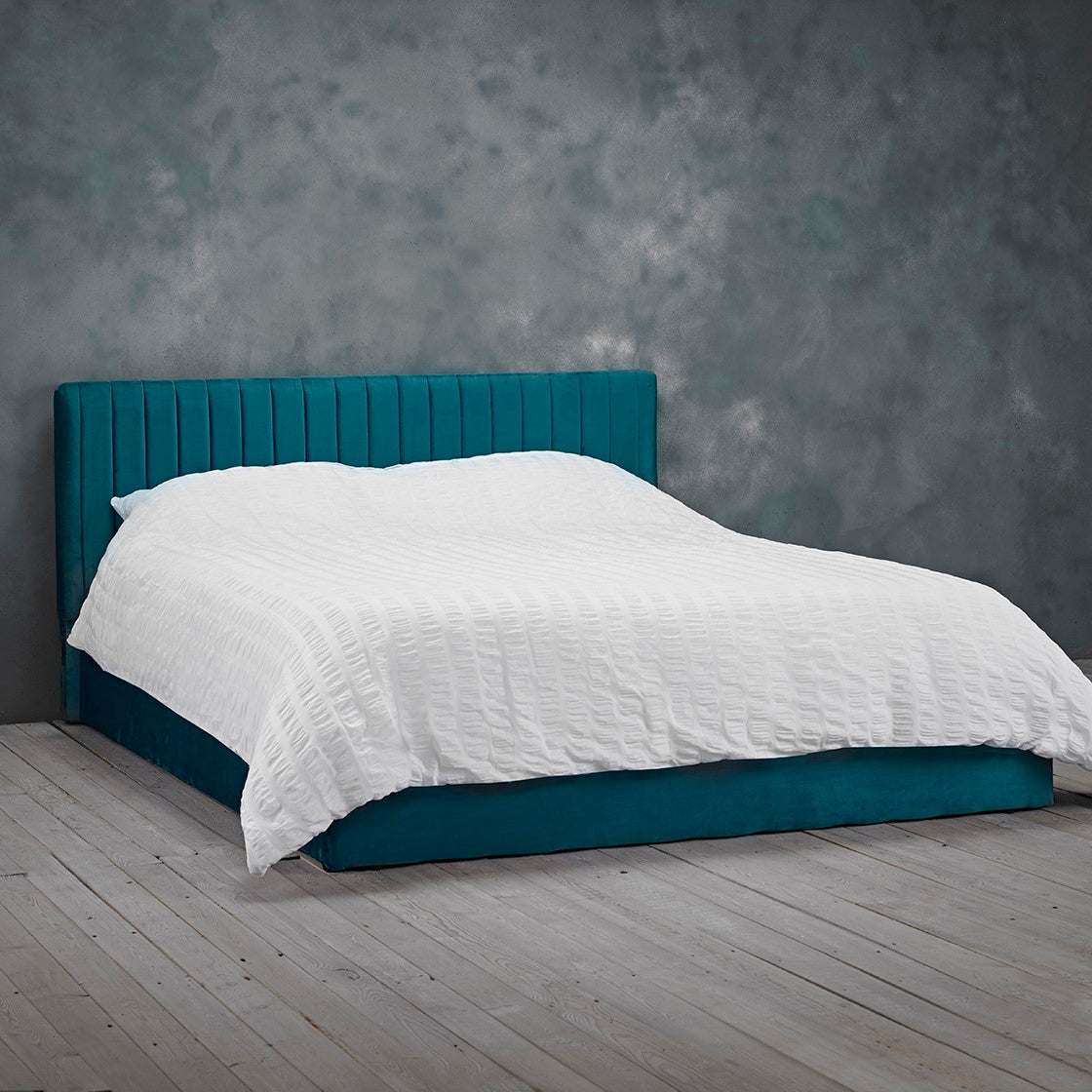 Teal Velvet Upholstered 5ft King Size Ottoman Bed with Headboard