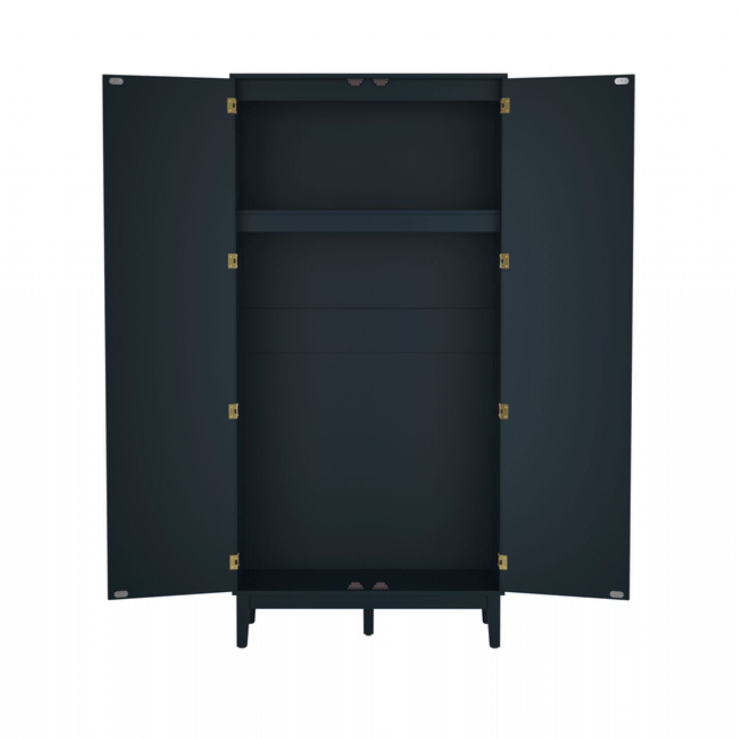 Blue Rattan Effect 2 Door Double Wardrobe with Satin Gold Handles